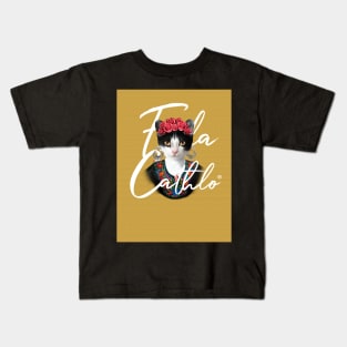 Mostard TXW back Cat Frida Cathlo version of - Frida Kahlo Kids T-Shirt